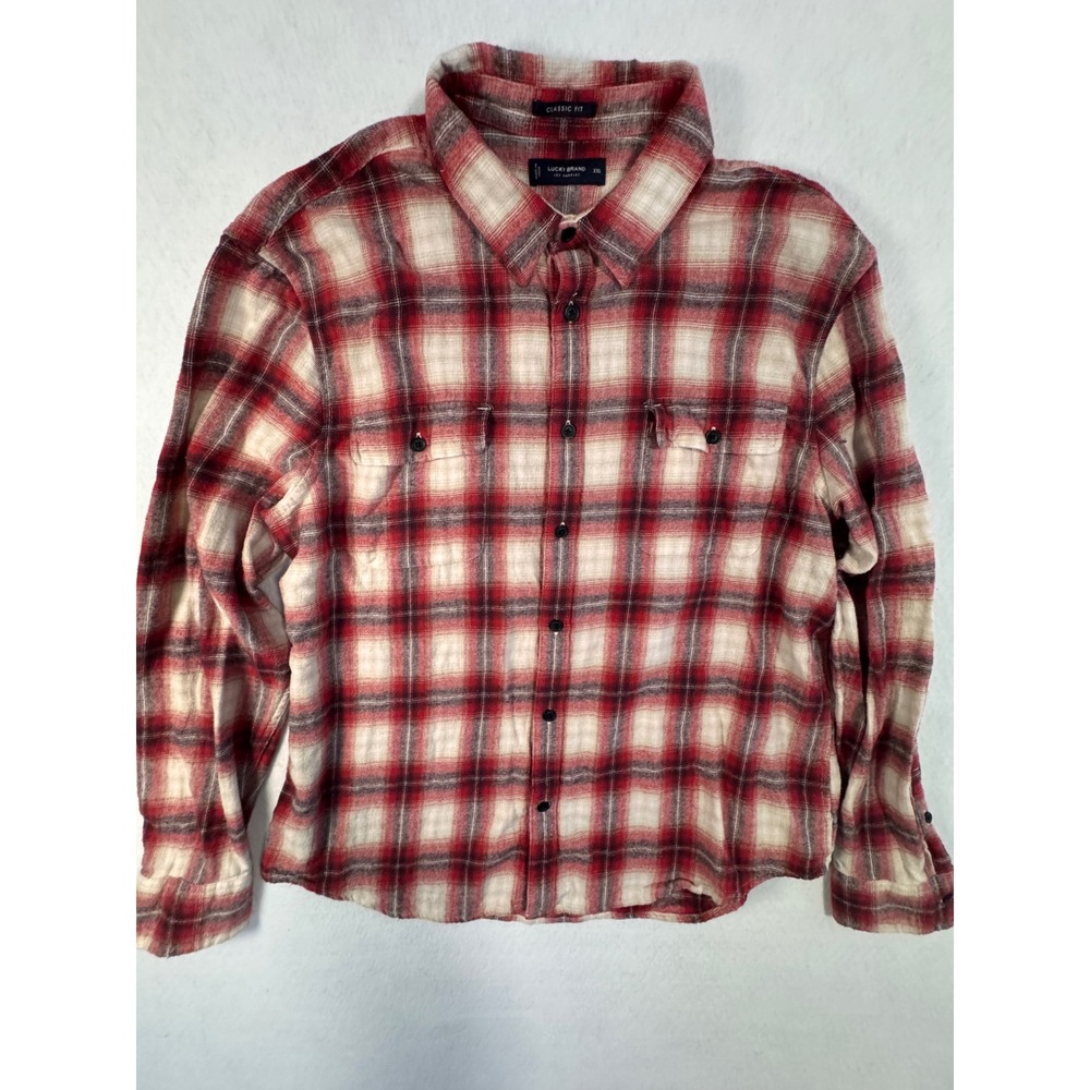 Lucky Brand Mens XXL Red Plaid Flannel Button Down Shirt Classic Fit 7MS4000